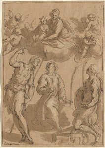 Madonna und Kind in Herrlichkeit mit den Heiligen Johannes dem Täufer, Stephanus und Laurentius von Jacopo Palma il Giovane