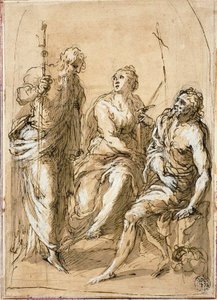 Die heilige Justina von Padua auf dem Thron, mit den Heiligen Jakobus dem Jüngeren und Johannes dem Täufer von Jacopo Palma il Giovane