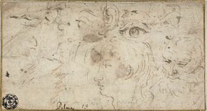 Skizzen von Köpfen, Augen, Ohr und Mund von Jacopo Palma il Giovane