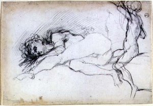 Studie von sitzenden und liegenden Figuren für eine Lünette im Salon der Villa Medici in Poggio a Caiano von Jacopo Pontormo