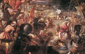Francesco II. Gonzaga kämpft in der Schlacht von Taro gegen Karl VIII. von Frankreich im Jahr 1495