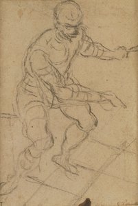 Sitzender Mann von oben gesehen (Schwarzkreide auf Papier) (recto)