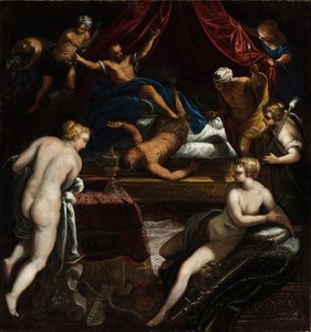 Herkules vertreibt den Faun aus Omphales Bett von Jacopo Tintoretto