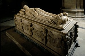 Denkmal für Ilaria del Carretto aus der Familie der Markgrafen von Savona. Detail. Marmorskulptur
