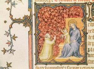 Jean de France (1340-1416) Herzog von Berry betet vor der Jungfrau und dem Kind, aus Les Petites Heures de Duc de Berry, ca. 1385-90