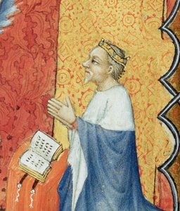 Ms Lat 18014 Jean de France 1340-1416 Herzog von Berry betet vor dem Ewigen Vater, aus Les Petites Heures de Duc de Berry, ca. 1385-90 (Detail)