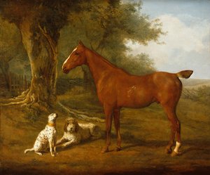 Ein Kastanienjäger mit einem Briard und einem Dalmatiner von Jacques Laurent Agasse