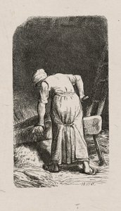 Frau beim Flachsbrechen