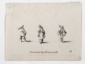 Eine Dame mit Federhut und zwei Kavaliere, aus von Jacques Callot