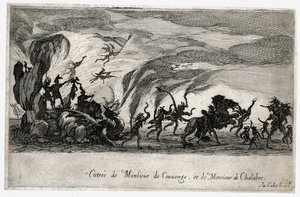 Kampf an der Barriere, der Einzug der Sieures de Couvonge und de Chalabre (Gravur) von Jacques Callot