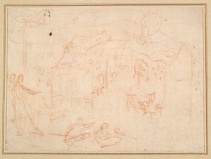 Figurenstudien (recto); Ein Bühnenbild (verso)