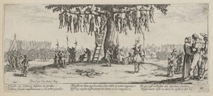Hängung, Blatt 11 der Folge "Grauen des Krieges" von Jacques Callot