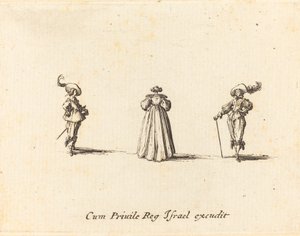 Dame von hinten gesehen und zwei Herren von Jacques Callot