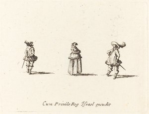 Dame mit verschränkten Armen und zwei Herren von Jacques Callot