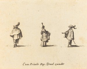 Dame mit hochgezogenem Kleid und zwei Herren von Jacques Callot