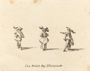 Dame mit großen Federn und zwei Herren von Jacques Callot