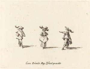 Dame mit großen Federn und zwei Herren von Jacques Callot