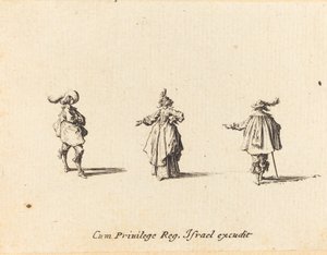 Dame mit ausgestrecktem Arm und zwei Herren von Jacques Callot