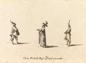 Dame mit Federhut und zwei Herren von Jacques Callot