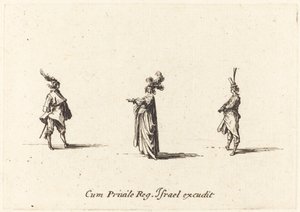Dame mit Federhut und zwei Herren, wahrscheinlich 1634 von Jacques Callot