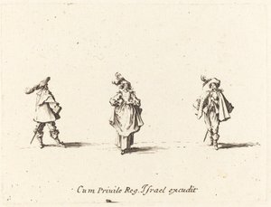 Dame mit Federn und zwei Herren, wahrscheinlich 1634 von Jacques Callot