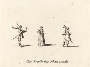 Dame mit Weinflasche und zwei Herren, wahrscheinlich 1634 von Jacques Callot