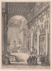 Der Katafalk des Kaisers Matthias, auch genannt Der kleine Prediger, Die Trauerkapelle von Florenz von Jacques Callot
