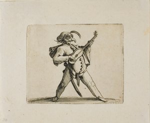 Maskierter Komiker spielt Gitarre, aus Varie Figure Gobbi