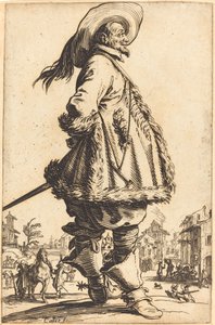 Edelmann mit Pelzbesetztem Mantel, der seine Hände hinter dem Rücken hält von Jacques Callot