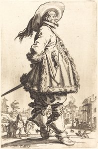 Edelmann mit Pelzbesetztem Mantel, der seine Hände hinter dem Rücken hält, ca. 1620-1623 von Jacques Callot