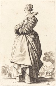 Vornehme Frau im Profil mit Händen in einem Muff von Jacques Callot