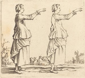 Bäuerin im Profil, nach rechts gewandt, mit ausgestrecktem Arm von Jacques Callot