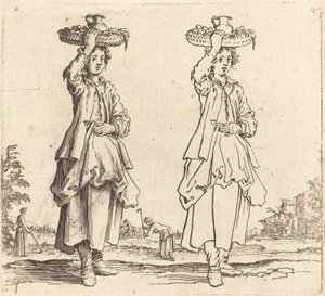 Bäuerin mit Korb auf dem Kopf, Vorderansicht, 1617-1621 von Jacques Callot