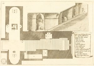 Plan und Teil der Erhebung der Kirche des Heiligen Grabes der Madonna von Jacques Callot