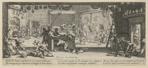 Plünderung eines Bauernhofes, Blatt 5 der Folge Grauen des Krieges von Jacques Callot