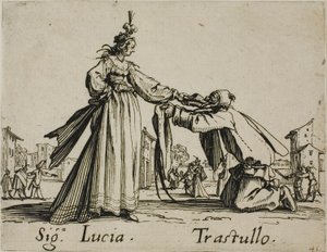 Signora Lucia - Trastullo, Tafel 21 aus Balli di Sfessania von Jacques Callot