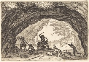 Soldaten greifen Räuber an von Jacques Callot