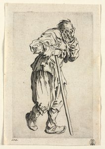 Die Bettler: Bettler, der sich auf einen Stock stützt von Jacques Callot