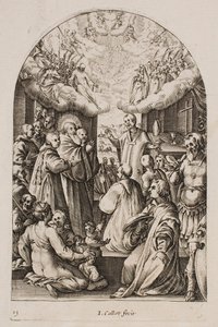 Der Tod des heiligen Benedikt, aus der Serie „Bilder von Rom“ von Jacques Callot
