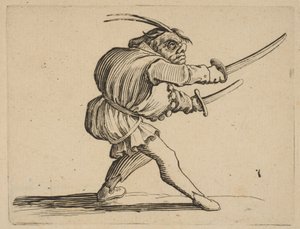 Der Duellist mit zwei Säbeln, aus Varie Figure Gobbi, ca. 1616-22 von Jacques Callot
