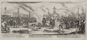 Die großen Leiden des Krieges: Verbrennung auf dem Scheiterhaufen von Jacques Callot