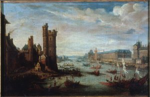 Der Tour de Nesle, die Grande Galerie und der Louvre, gesehen vom Pont-Neuf, um 1630, zwischen 1625 und 1635 von Jacques Callot