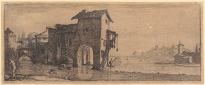 Wassermühle, Blatt 3 der Folge "Die vier Landschaften" von Jacques Callot
