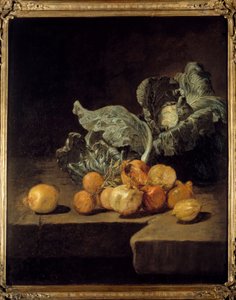 Stillleben, Kohl und Zwiebeln. Gemälde von Jacques Charles Oudry (1720-1778) von Jacques Charles Oudry