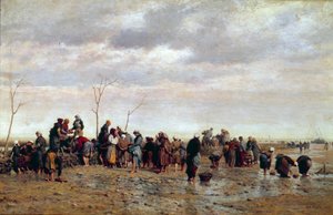 Die Meeresleserinnen. Austernzucht: Frauen sammeln Austern bei Ebbe. Gemälde von Eugene Feyen (1815-1908)