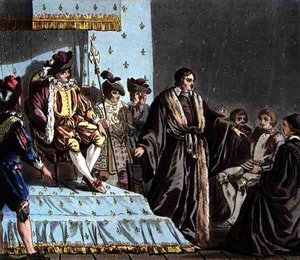 Kanzler Francois Olivier vereitelt die Pläne des Botschafters von Ferdinand I., graviert von Jean Baptiste Morret