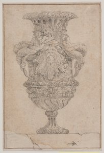 Zier-Vase mit großem Kopf, Meeresgott und Wassernymphe. Kopie nach Pl. 26 aus der Suite der 1746 von Saly gezeichneten Vasen. "Vasa a se inventa..." von Jacques Francois Joseph Saly
