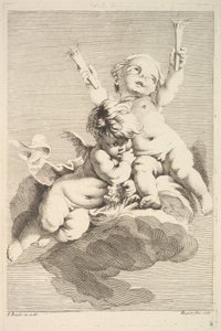 Zwei Cupidos, einer hält Fackeln, Mitte bis Ende des 18. Jahrhunderts