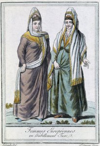 Europäische Frauen in türkischer Kleidung - in „Enzyklopädie der Reisen“ von Grasset Saint Sauveur, ed. Paris 1796