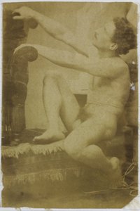 Studie eines männlichen Aktmodells, sitzend und von der Seite gesehen, im Atelier von Jacques de Lalaing von Jacques Lalaing (attributed to)